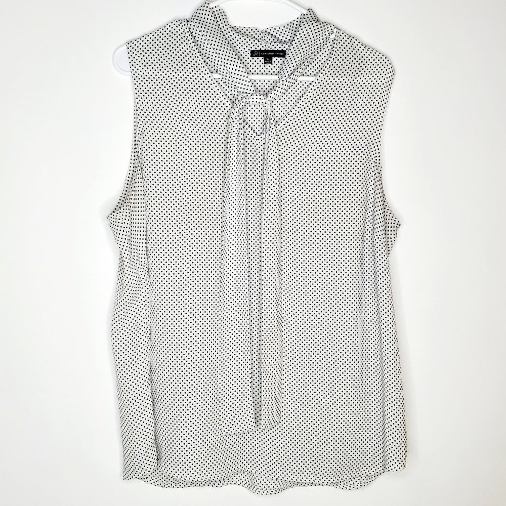 Adrianna Papell Sleeveless Polka Dot Top Tie Neck